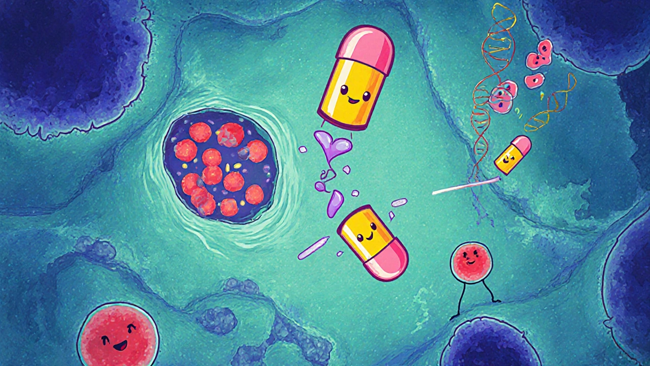 Didanosine blocking HIV replication and boosting red and white blood cell production in bone marrow.