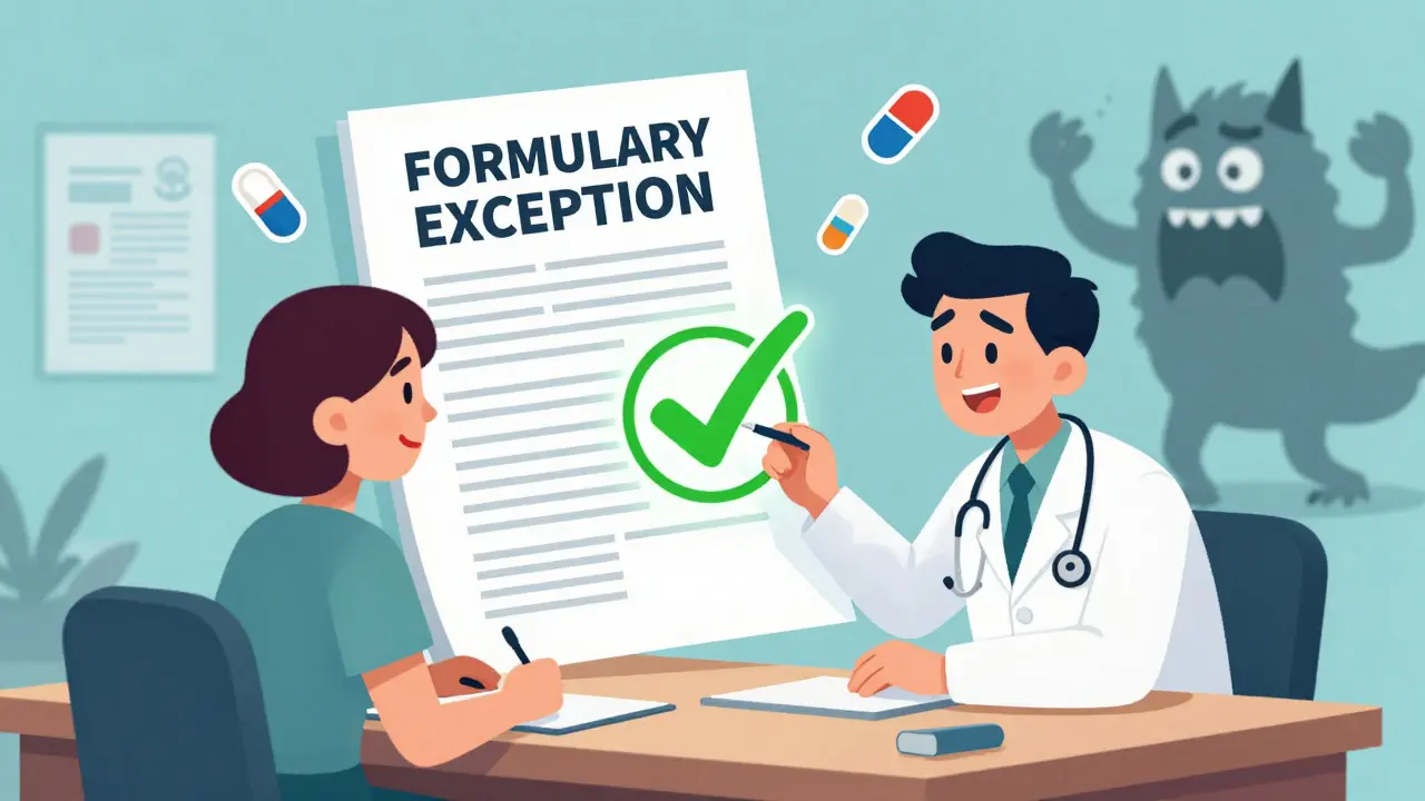 Patient and doctor celebrating a formulary exception approval