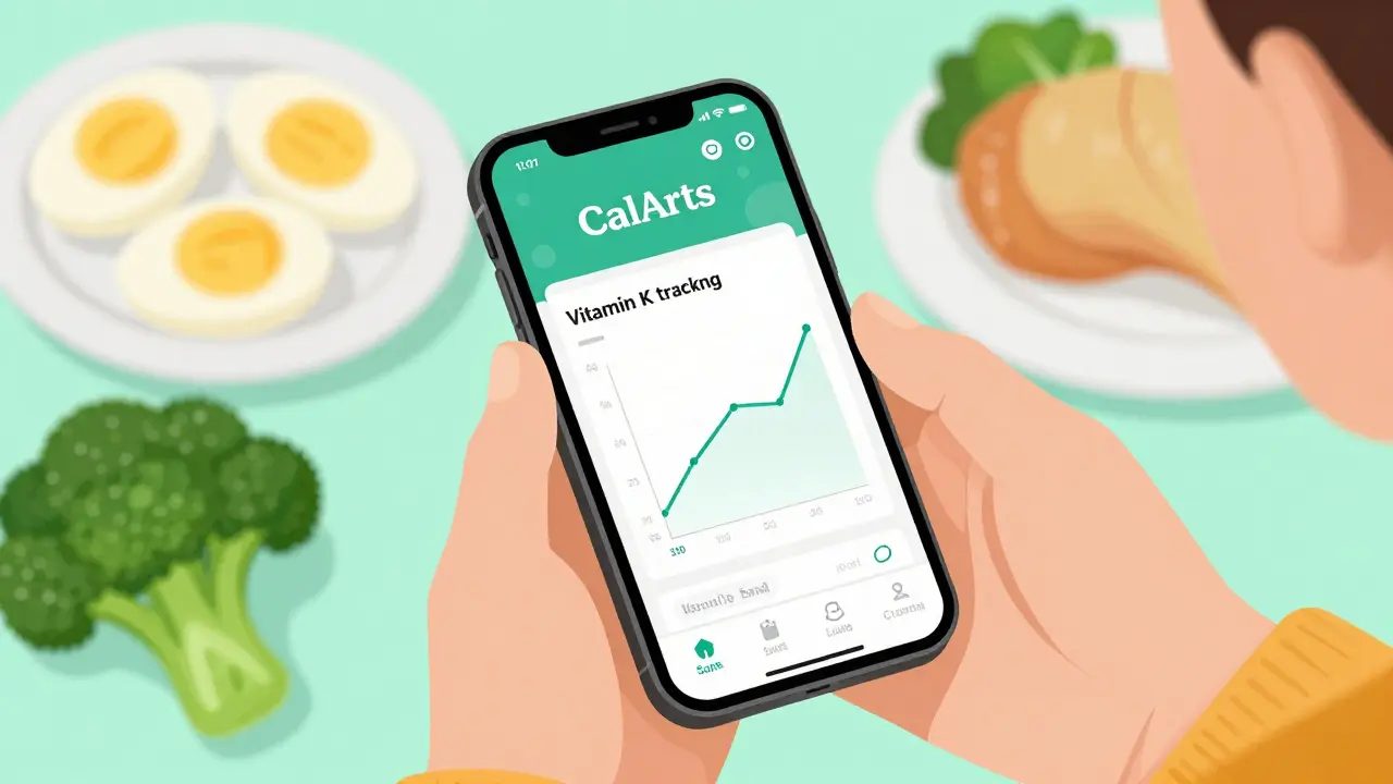 Person using vitamin K tracking app on smartphone