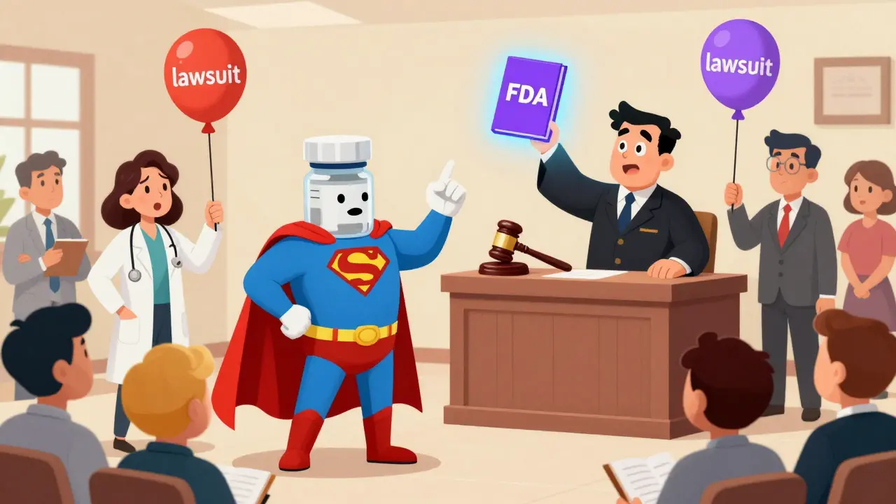 A biosimilar superhero faces off against its originator in an FDA courtroom with the Purple Book as evidence.