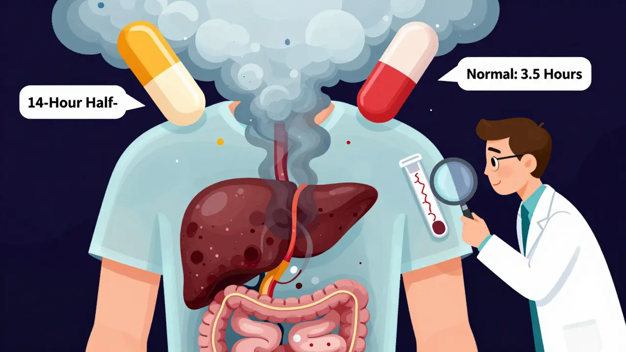 Patient with transparent body showing liver damage and gut toxins rising into the liver.