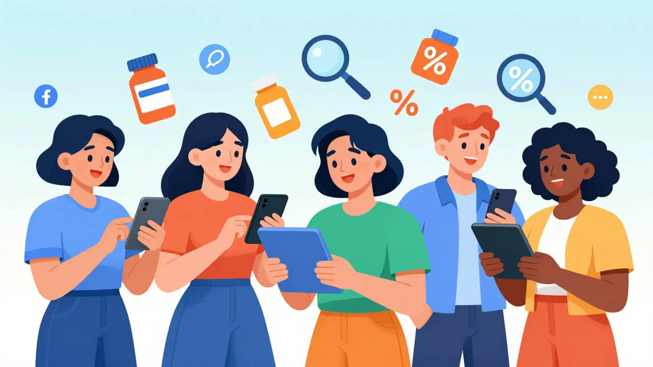 People using digital devices to find discounted medication prices online